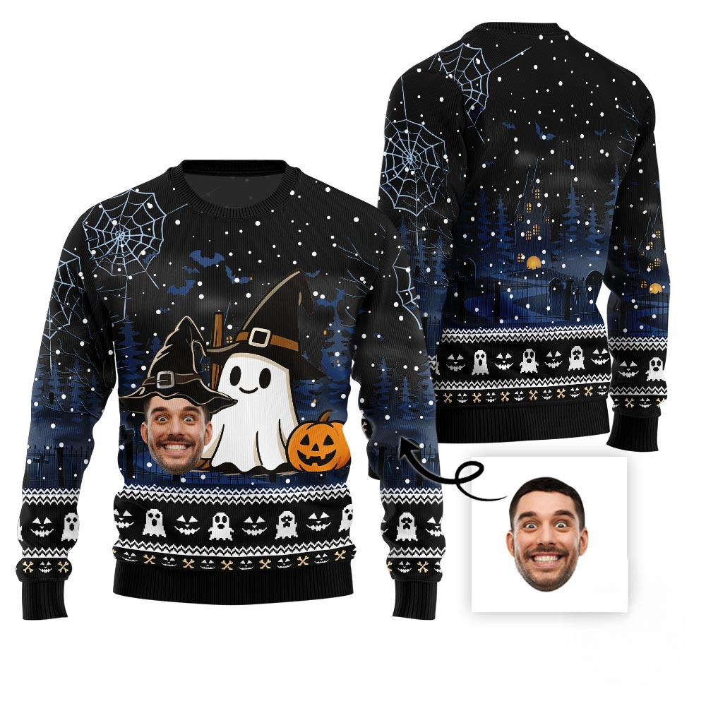 Halloween Happy Ghost Custom Face Sweater Funny Holiday Sweater