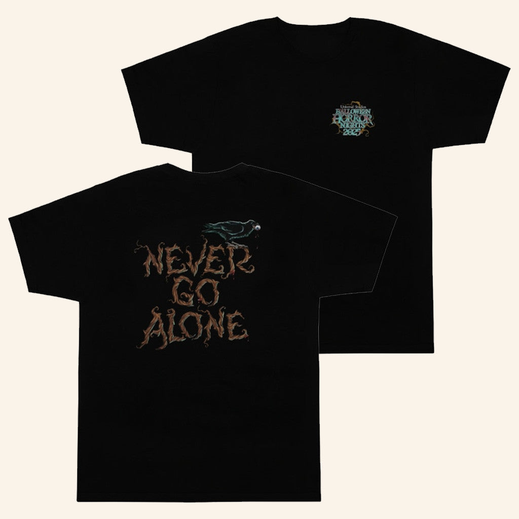 Halloween Horror Nights 2025 Merch Never Go Alone T-Shirt HHN Merchandise Gift For Husband Halloween Horror Nights 2025 Merch Never Go Alone T-Shirt HHN Merchandise Gift For Husband