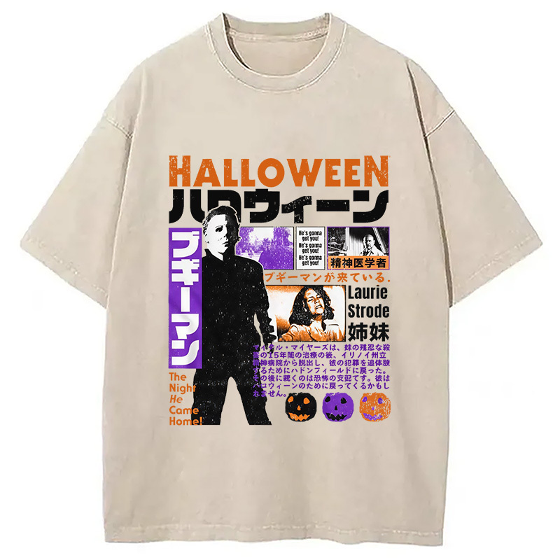 Halloween Japanese Blurbs Washed T-Shirt Trendy Aesthetic Graphic Apparel Gifts For Her