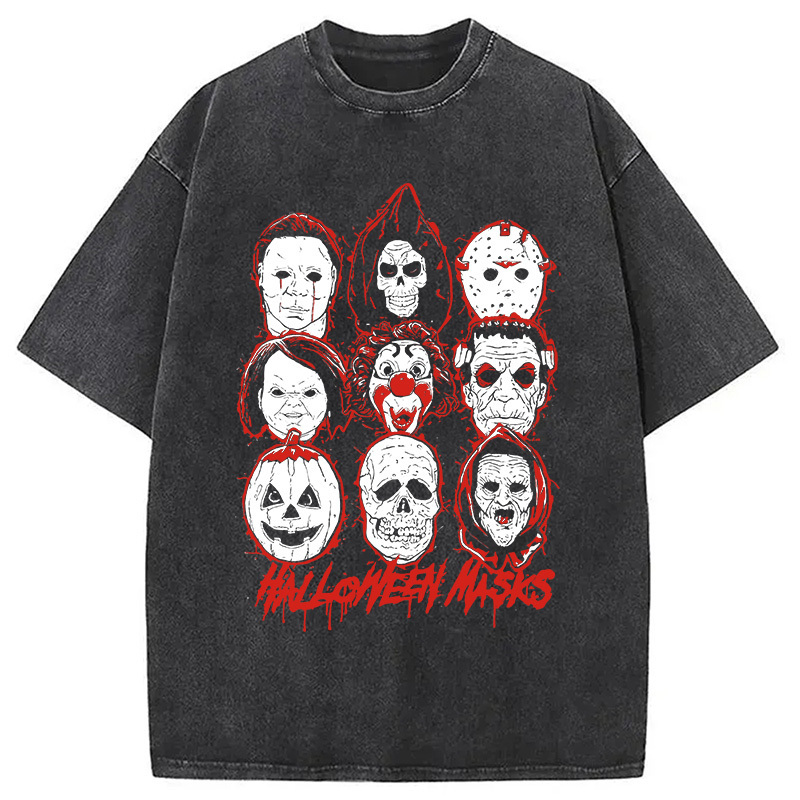 Halloween Masks Washed T-Shirt Trendy Everyday Casual Outfit Gifts For BFF