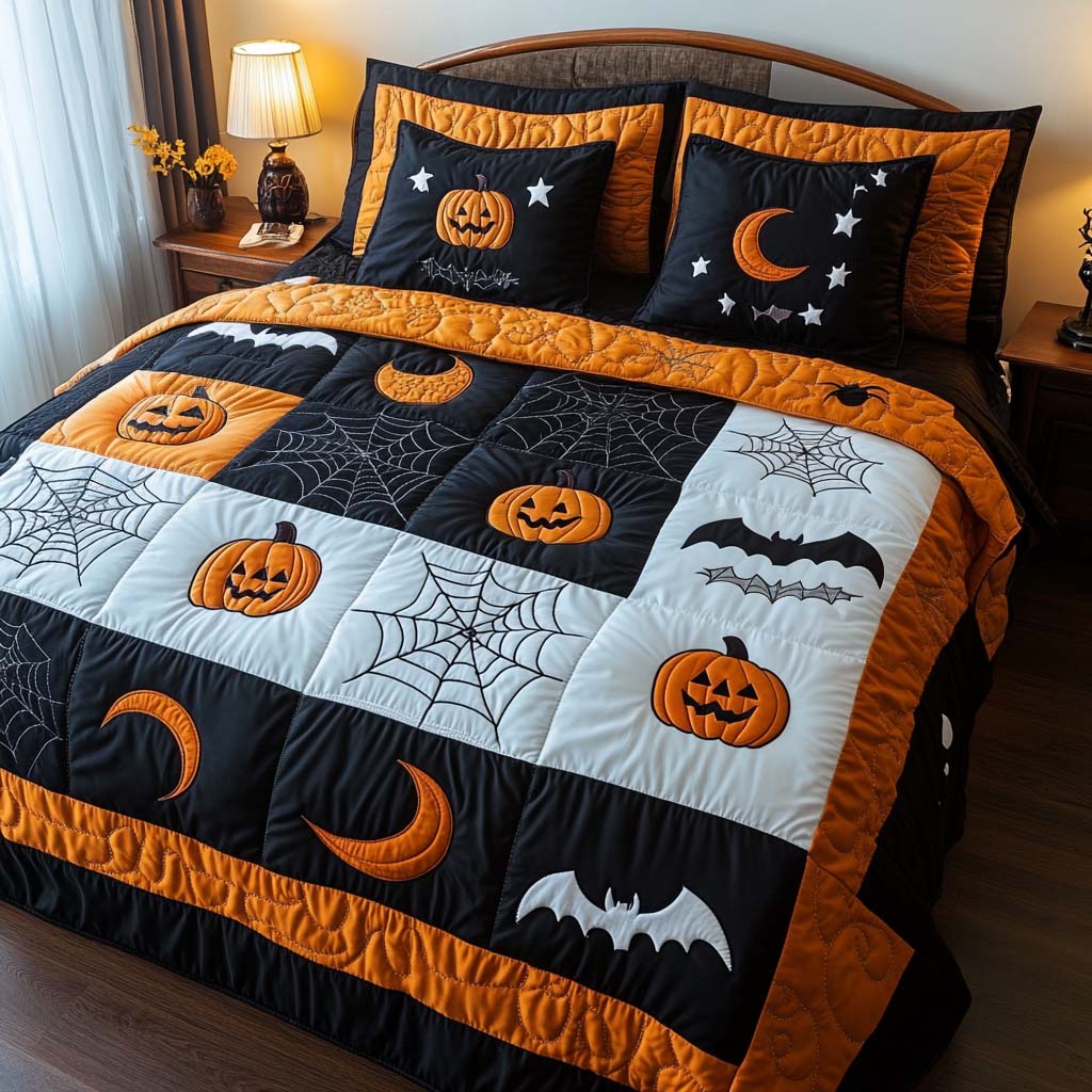 Halloween Night Quilted Bedding Set Halloween Bed Spread Gift Ideas For Family