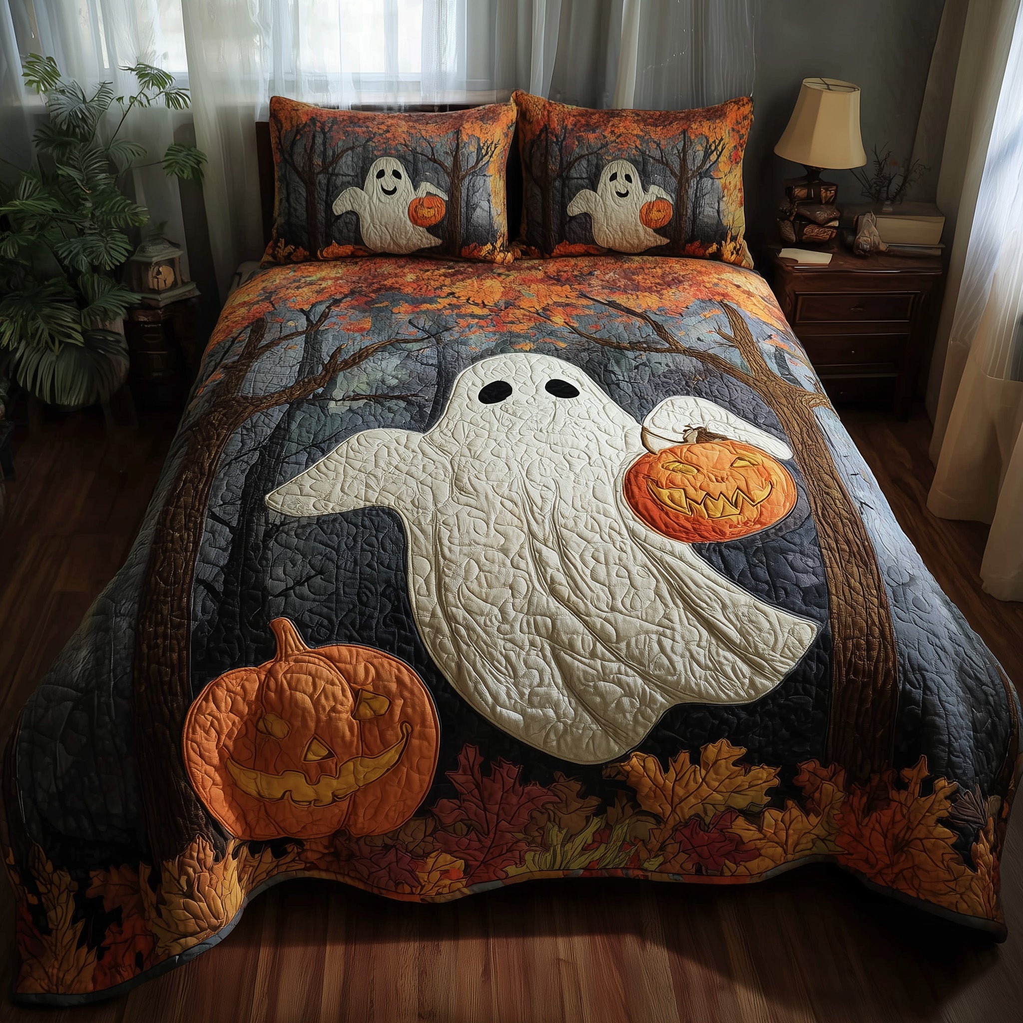 Halloween Night Quilted Bedding Set Solid Color