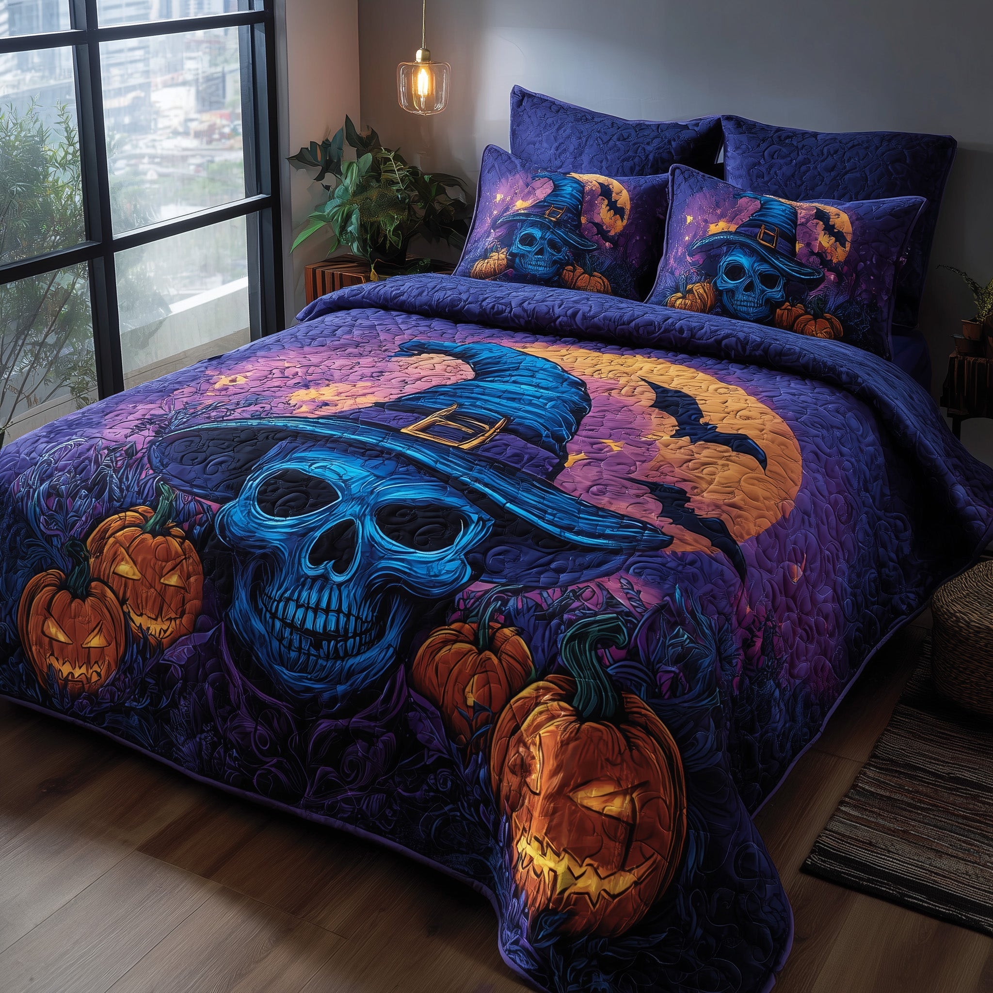 Halloween Night Quilted Bedding Set Striped Design