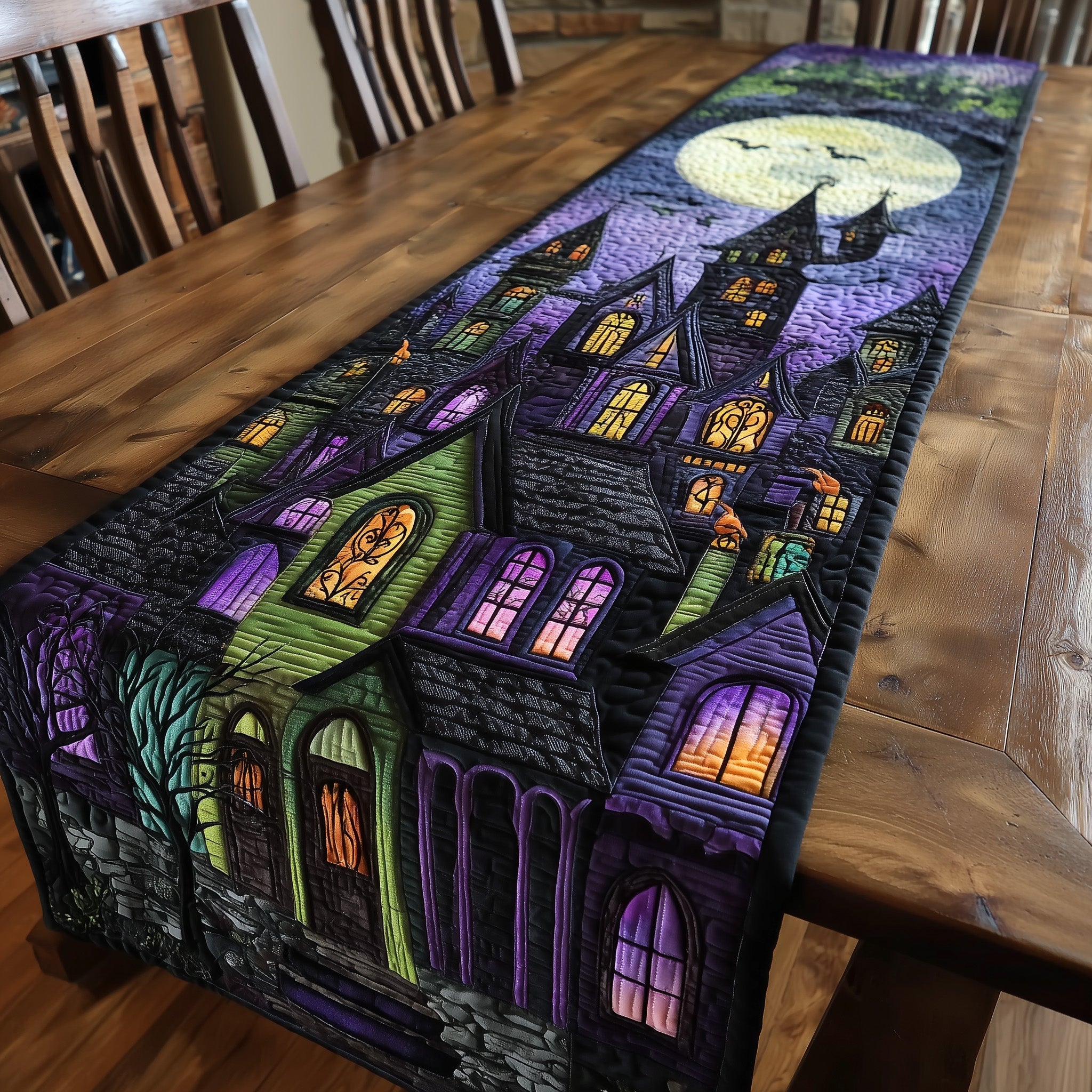 Halloween Night Quilted Table Runner Christmas Table Runner