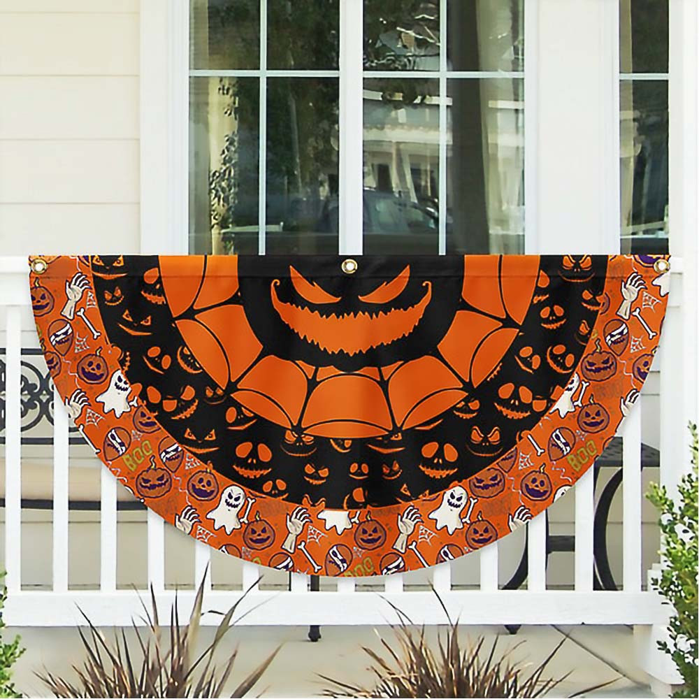 Halloween Non Pleated Fan With Ghost and Pumpkin Flag Halloween Gift For Friends and Family