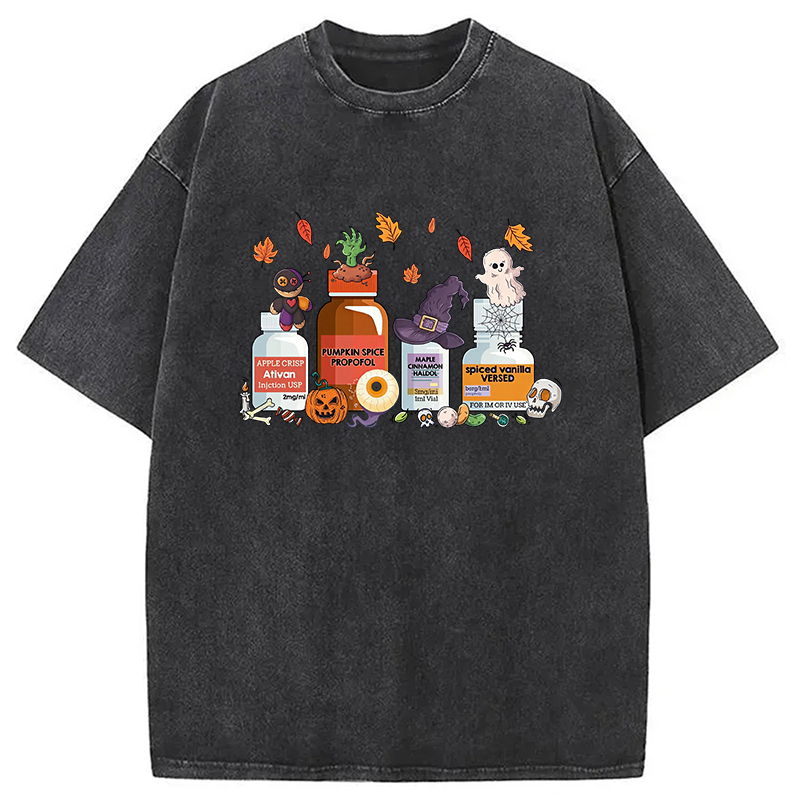 Halloween Nurse Pills Washed T-Shirt Cool Urban Street Style Shirt Gifts For BFF