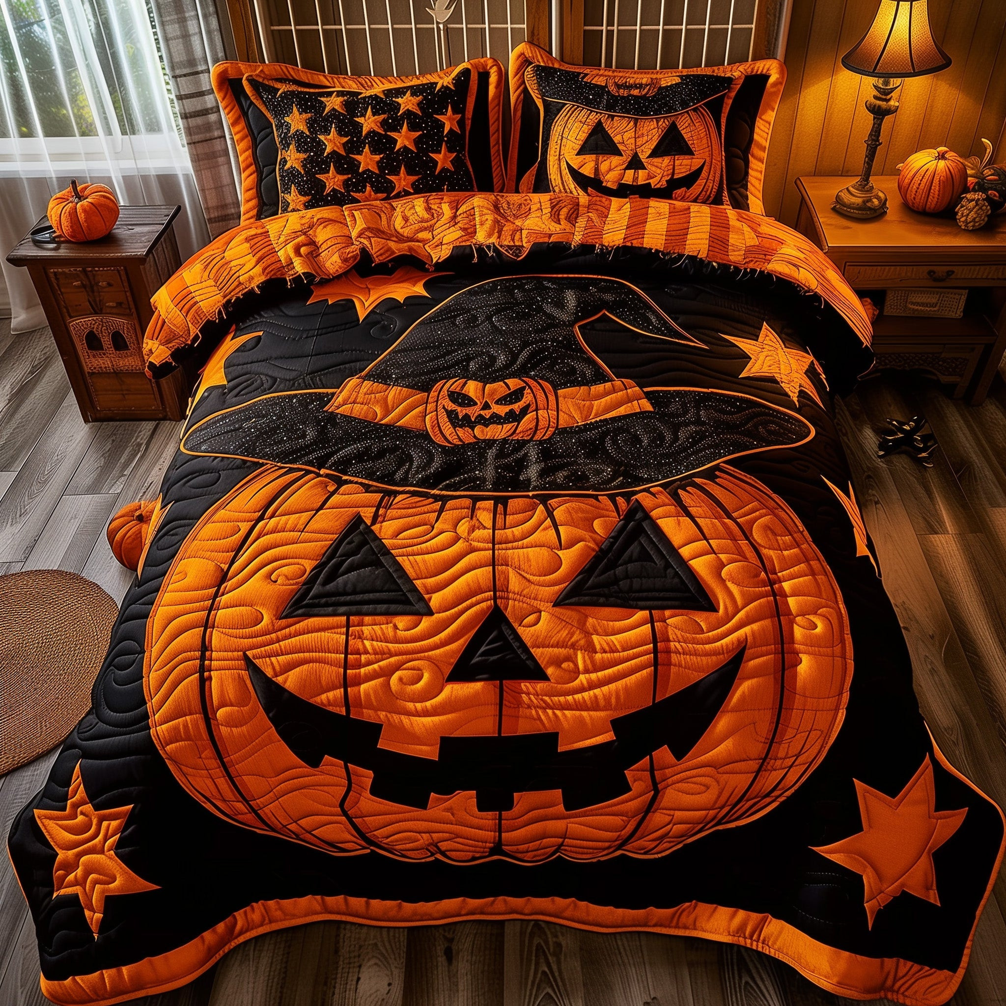 Halloween Pumpkin Quilted Bedding Set Scary Pumpkin Best Thanksgiving Bedding Gifts