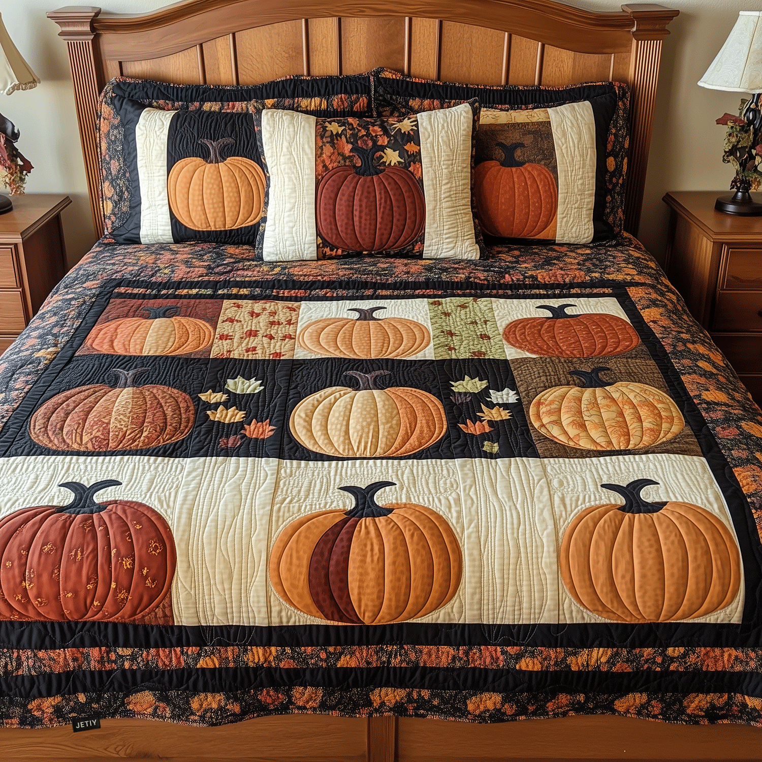 Halloween Pumpkin Quilted Bedding Set Spooky Bedroom Decor Halloween Gift Ideas
