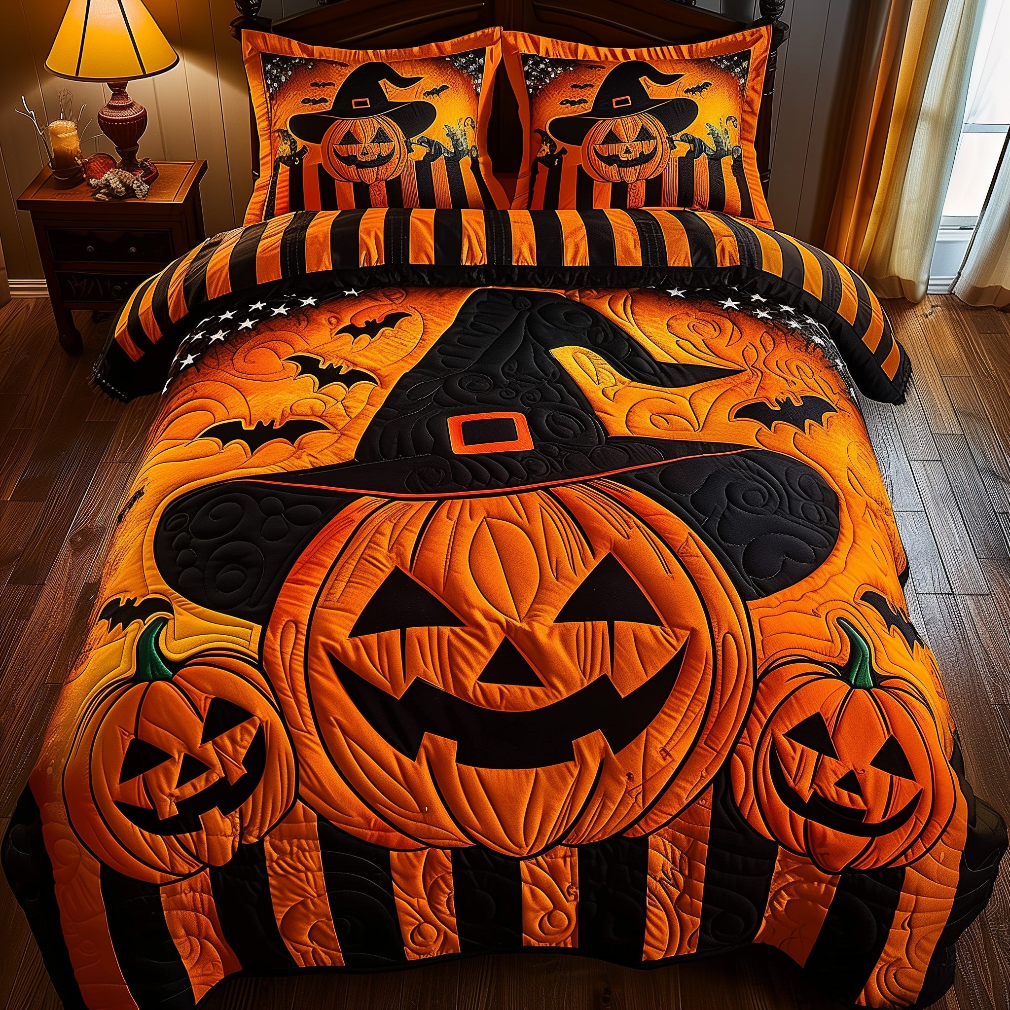 Halloween Pumpkin Quilted Bedding Set Spooky Pumpkin Best Thanksgiving Bedding Gift Ideas