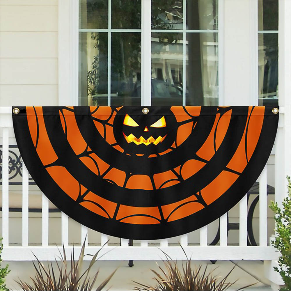 Halloween Pumpkin Spider Silk Non Pleated Fan Flag Best Halloween Gift For Friends and Family
