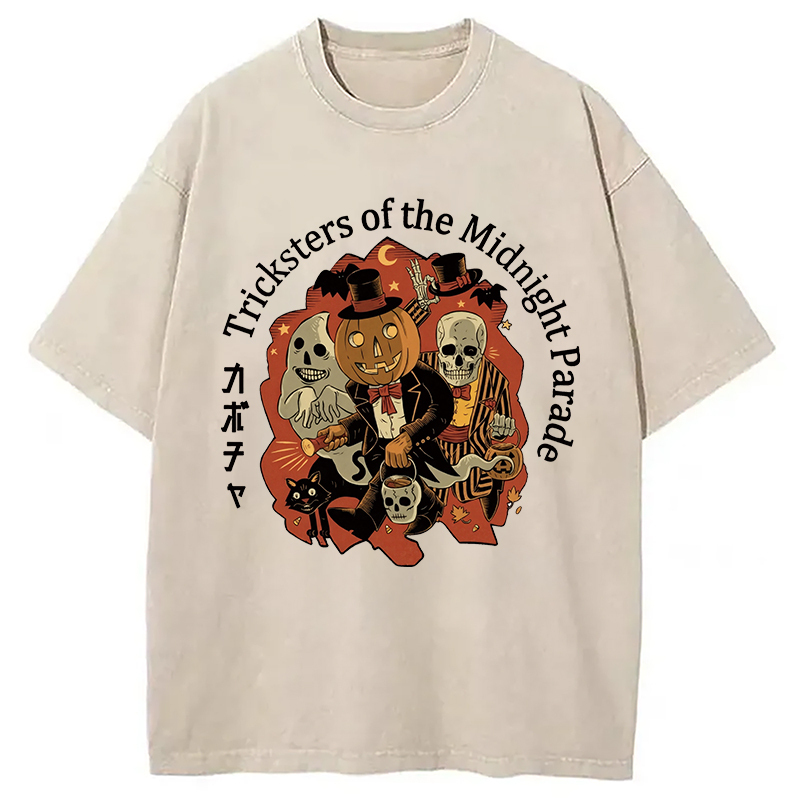 Halloween Pumpkin Vintage Washed T-Shirt Trendy Aesthetic Graphic Apparel Gifts For Him