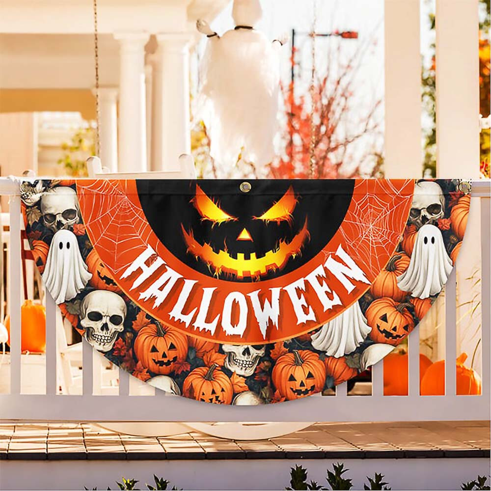 Halloween Pumpkins Ghost Spider Web Halloween Spooky Ghost Non Pleated Fan Flag Halloween Gift For Adults