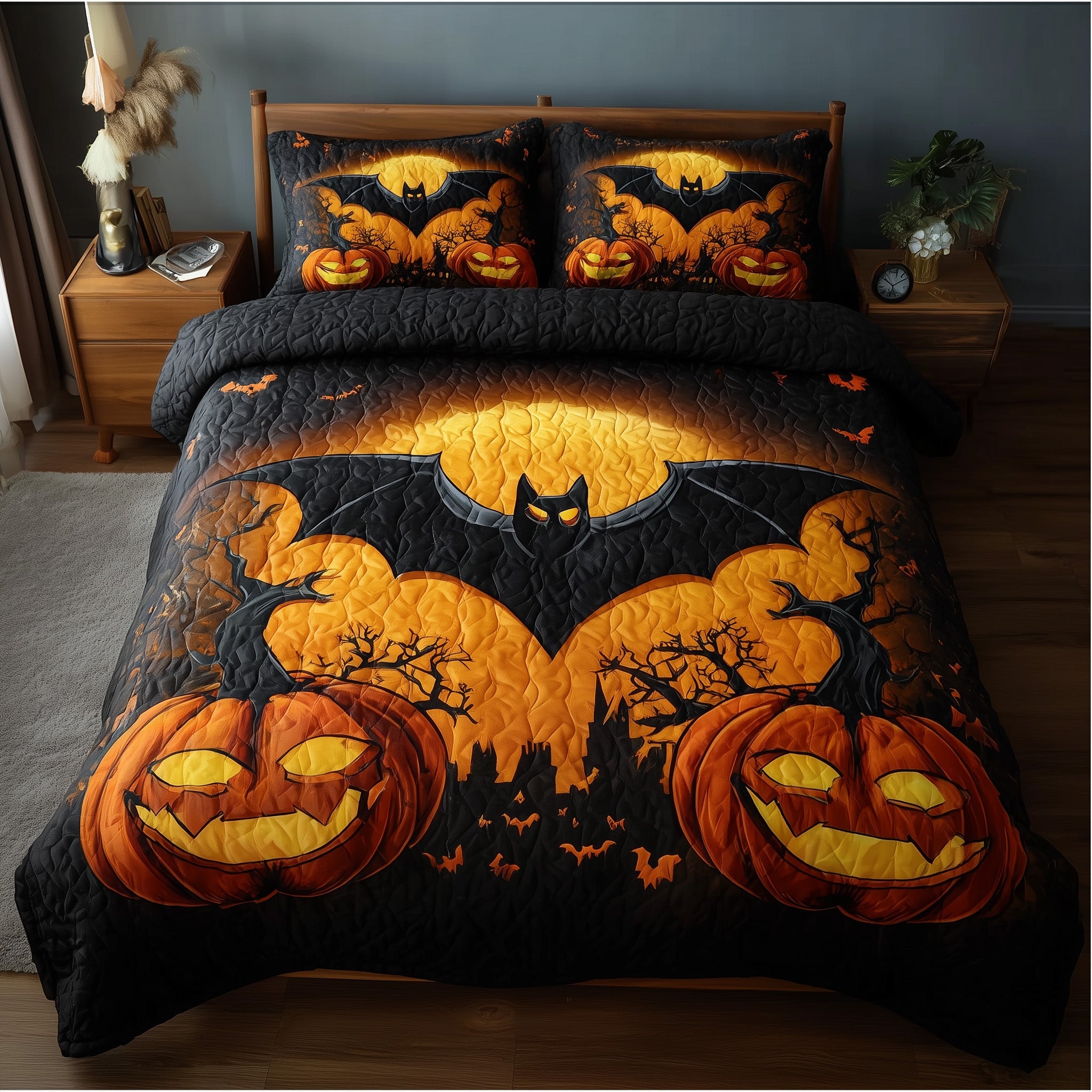 Halloween Quilted Bedding Set Linen Blend