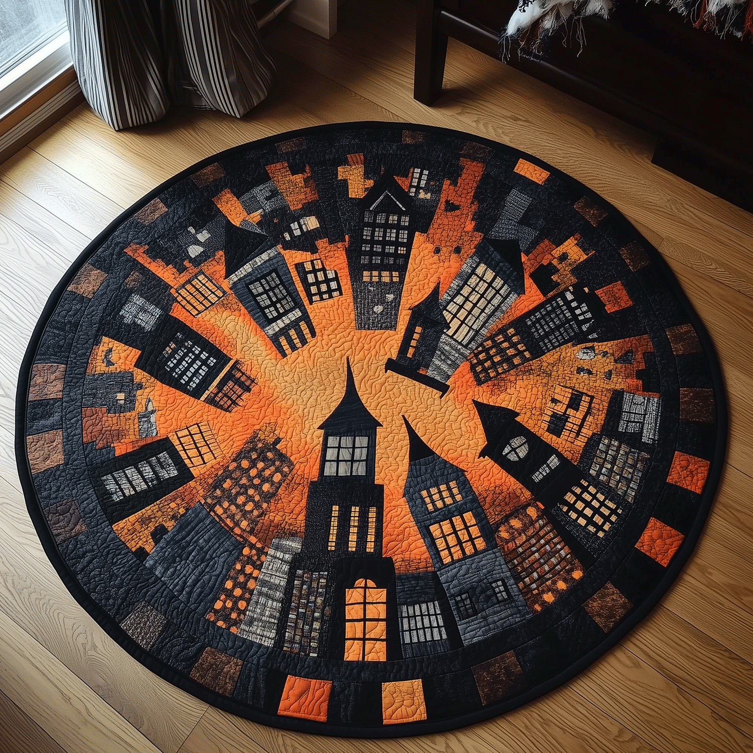 Halloween Quilted Round Mat Foyer Christmas Decor Best Gifts For Witchy Friends