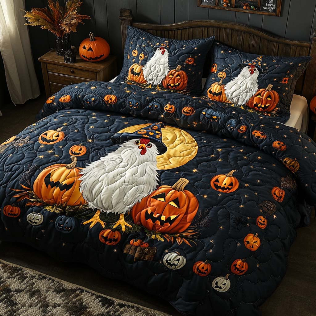 Halloween Roost Tales Quilted Bedding Set Spooky Bed Sheets Presents For Chicken Lovers