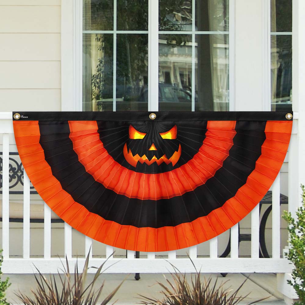 Halloween Scary Pumpkin Jack O Lanterns Non Pleated Fan Flag