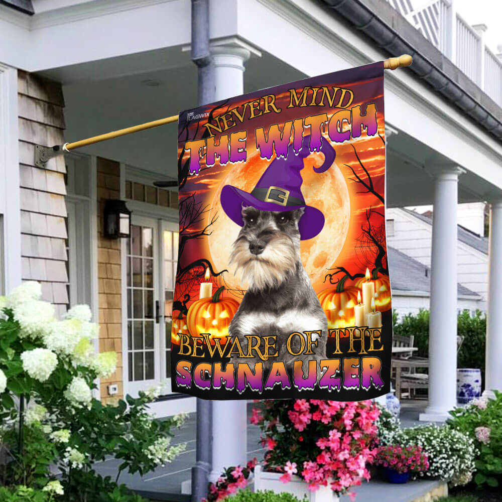 Halloween Schnauzer Flag Happy Halloween With Beware Of The Schnauzer Dog Flag