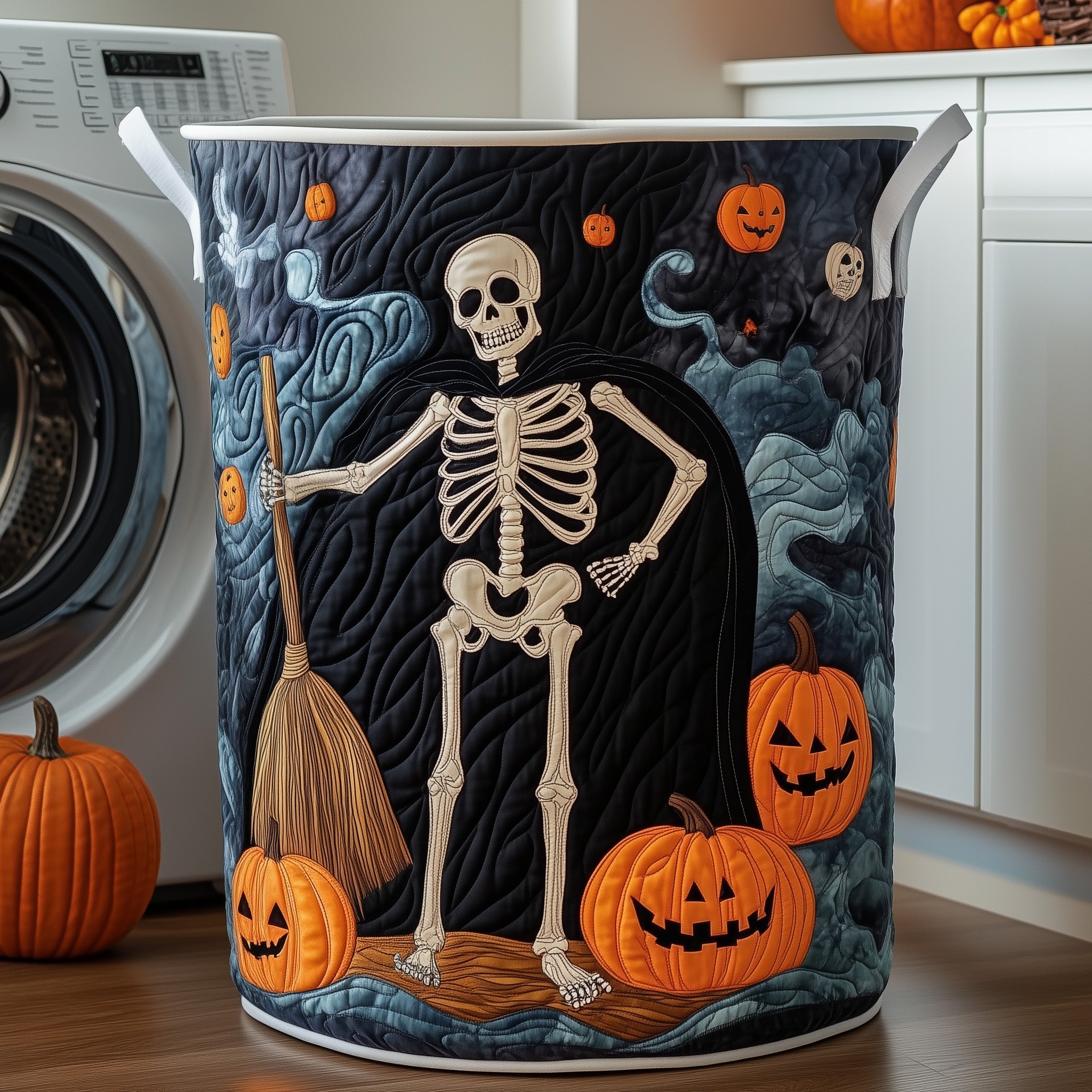 Halloween Skeletons Quilted Laundry Basket Merch For Family Time
