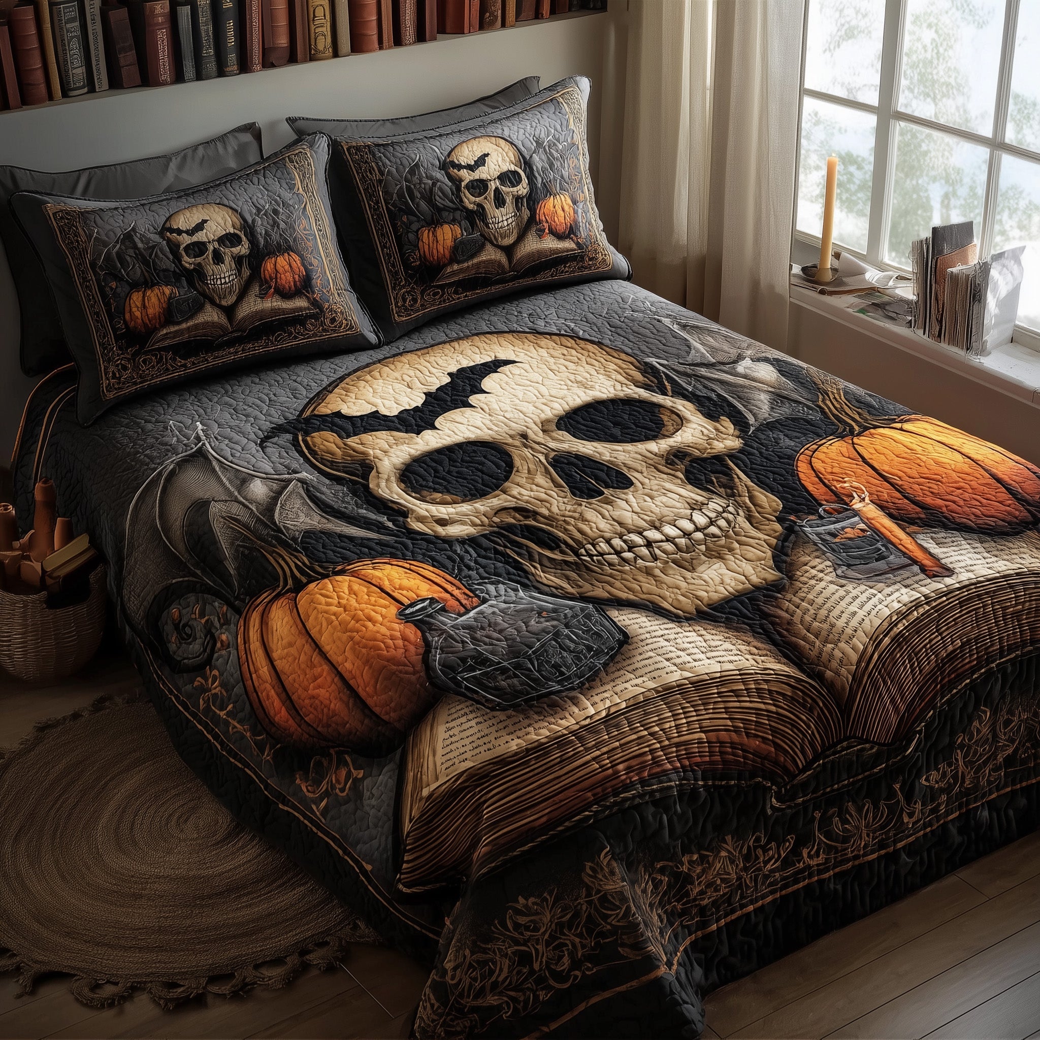 Halloween Skullcap Quilted Bedding Set Durable And Long-lasting