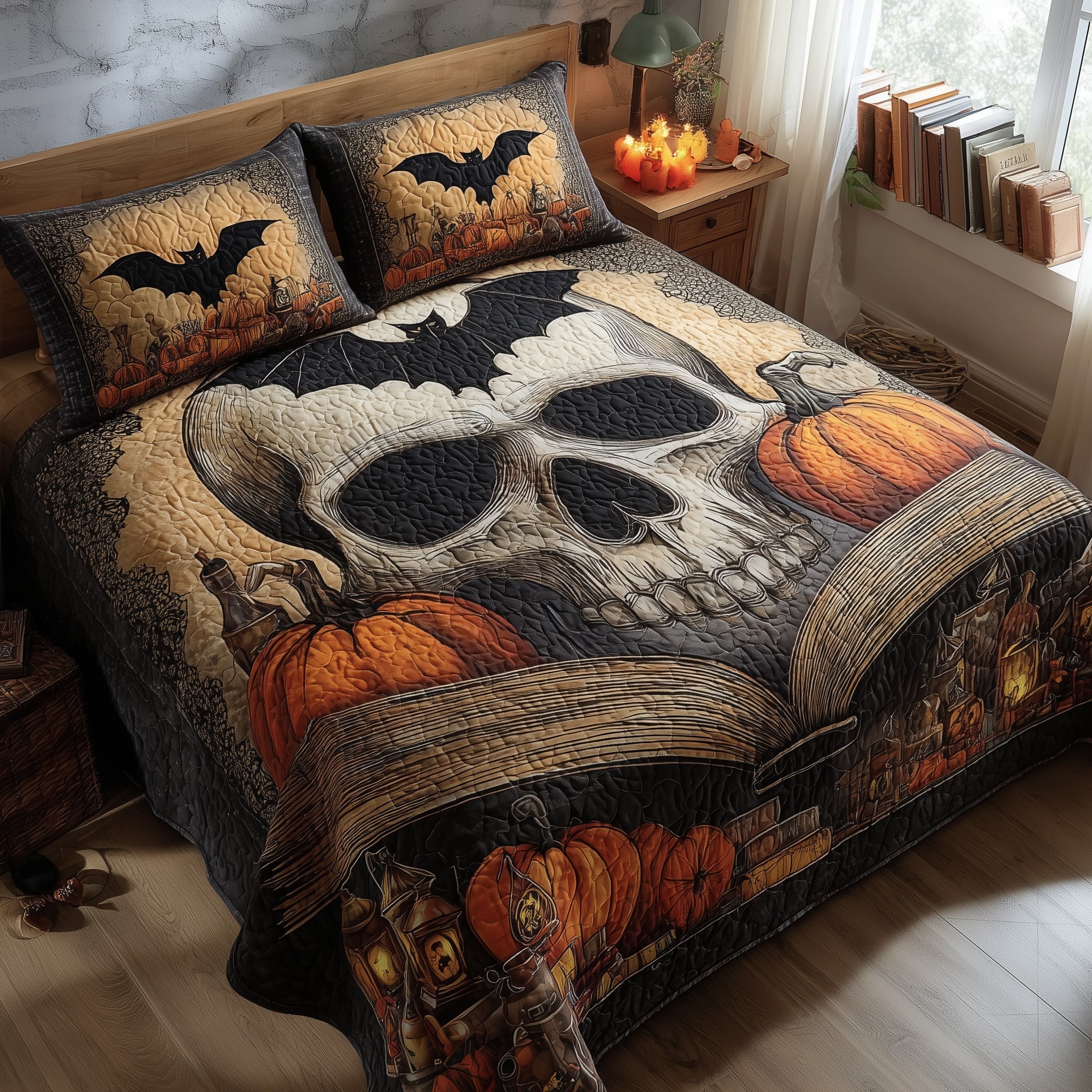 Halloween Skullcap Quilted Bedding Set Microfiber