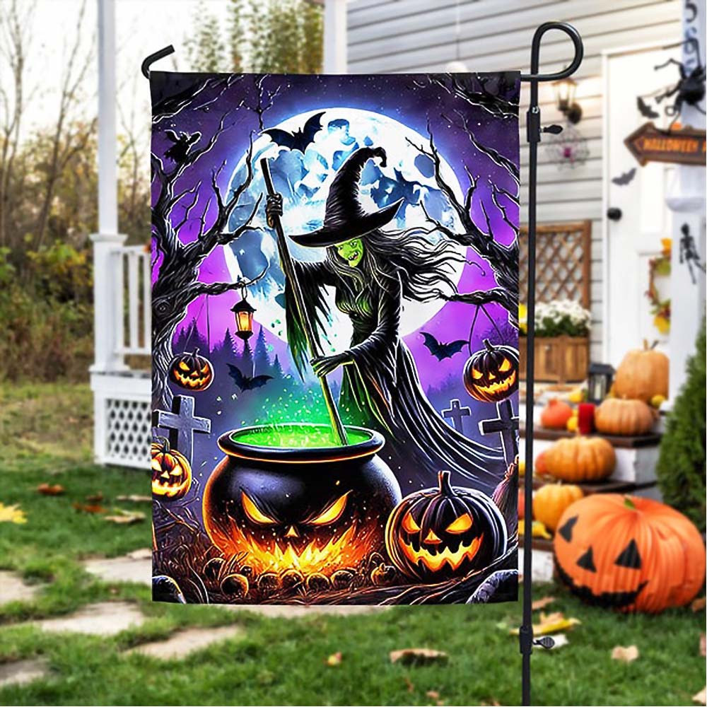 Halloween Spooky Witch Cooking Poison In Cauldron Flag Halloween Gift For Childrens and Adults