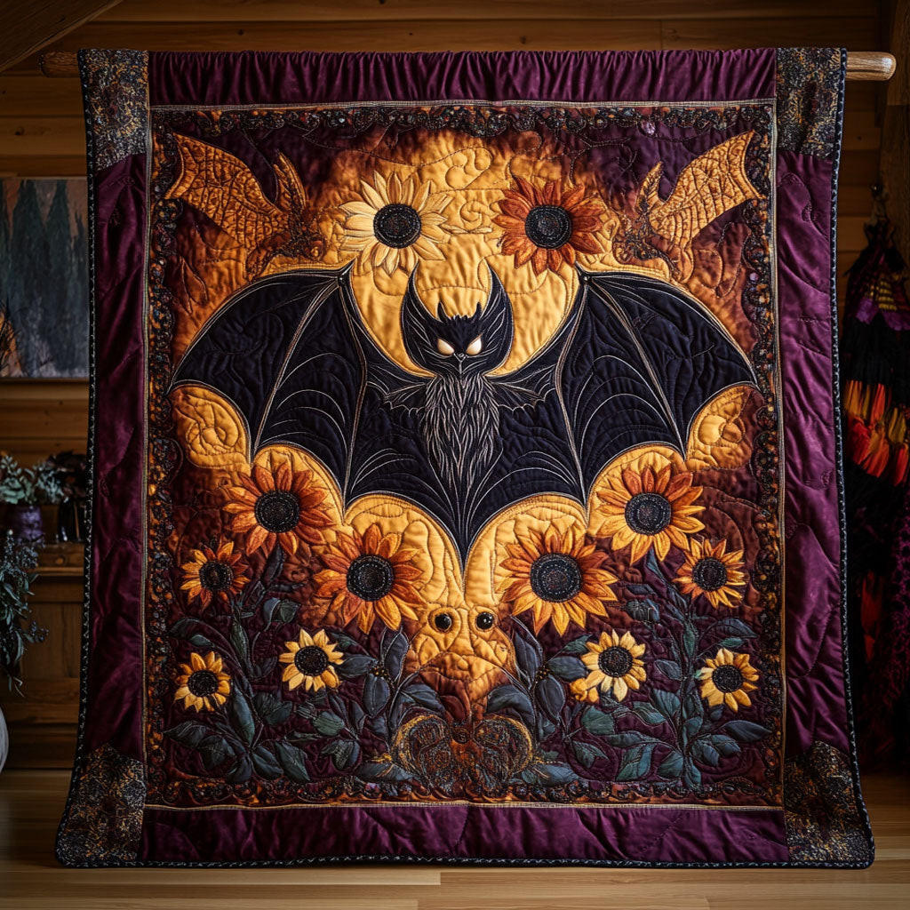 Halloween Sunflower Bat Quilt Best Decoration Gift For Friends and Family on Halloween Day