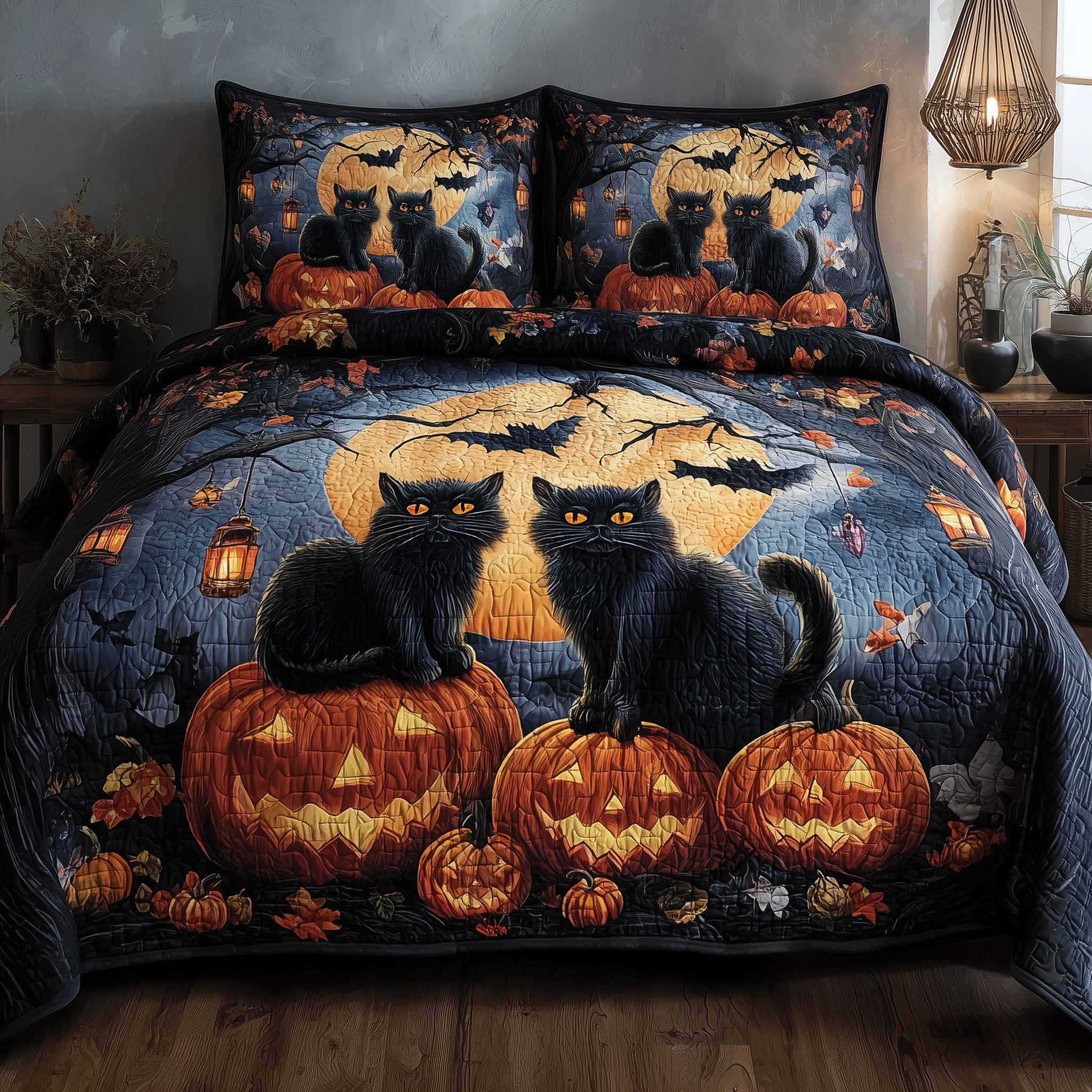 Halloween Vibe Quilted Bedding Set Linen Blend
