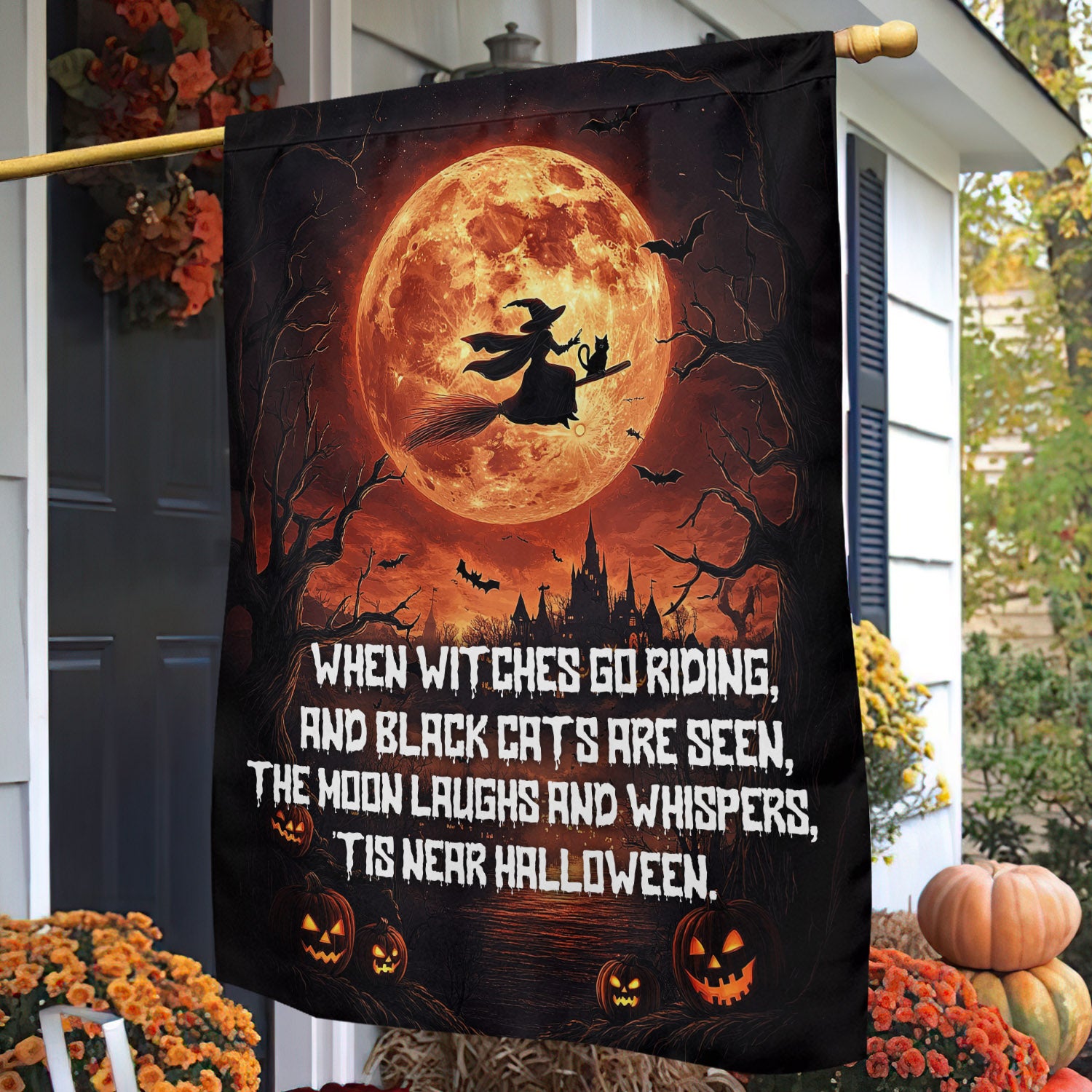 Halloween Witch Cat Garden Flag It's Near Halloween Yard Flag Halloween Gift For Witch Lovers