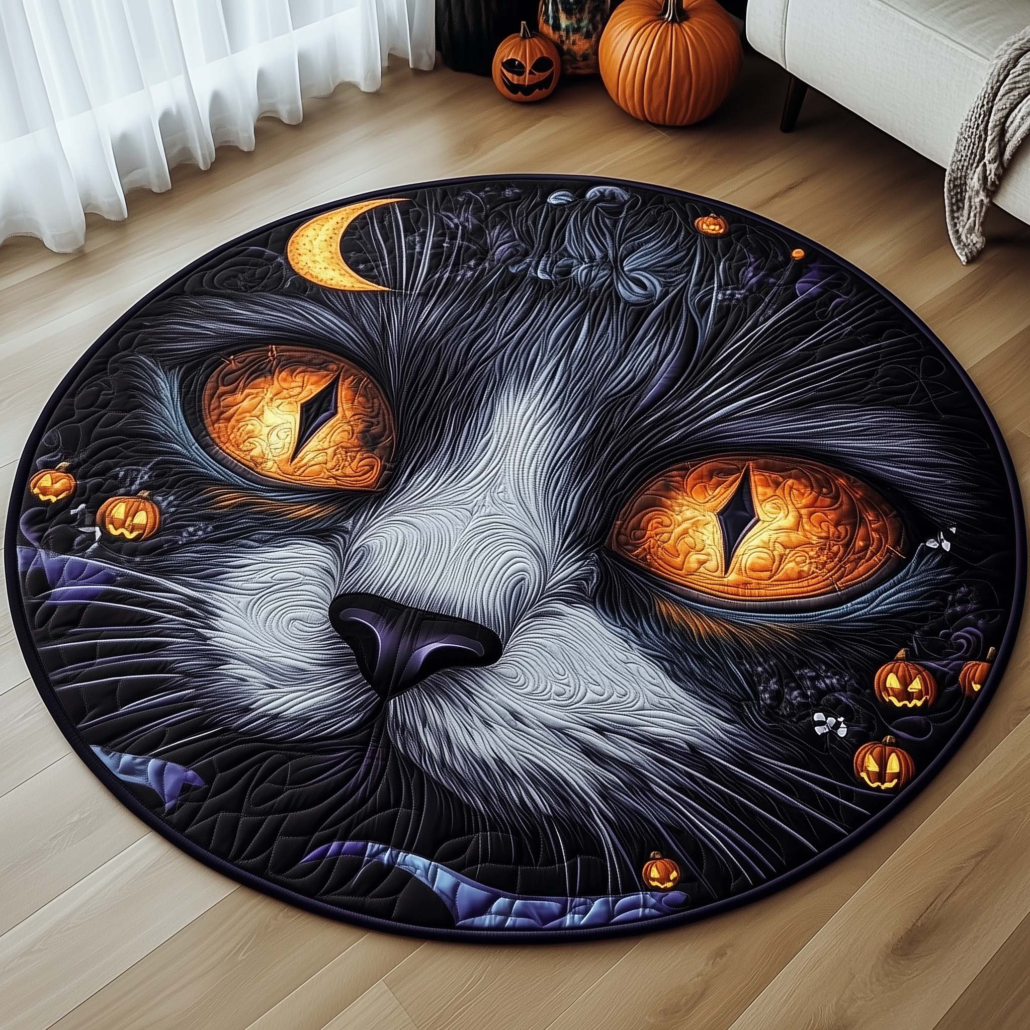 Halloween Witch Cat Quilted Round Mat Classic Quilted Round Mat for Timeless Decor