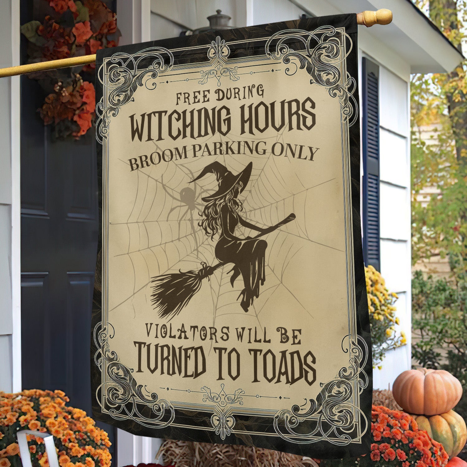 Halloween Witch Flag Free During Witching Hours Yard Flag Spooky Season Gift For Witch Lover