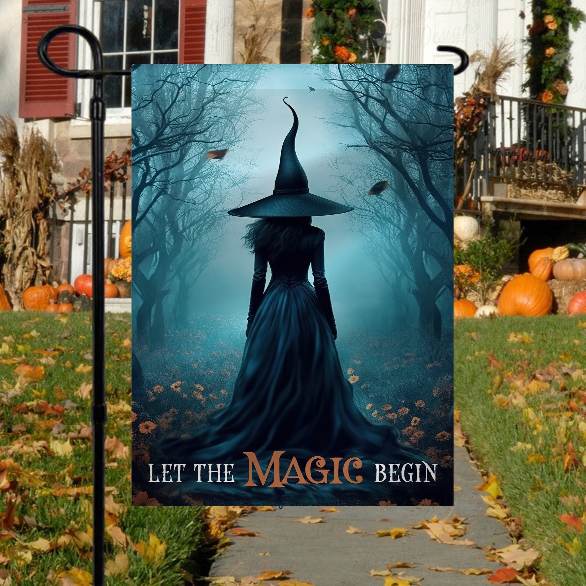 Halloween Witch Flag Let The Magic Begin Witch In The Dark Forest Flag Gift For Halloween Decor