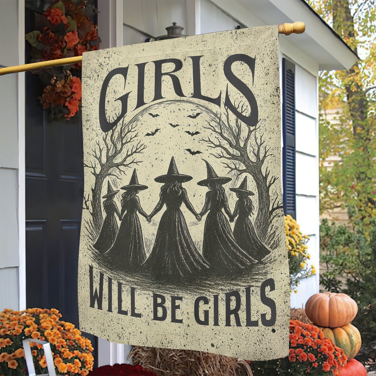 Halloween Witch Garden Flag Girls Will Be Girls Yard Flag Spooky Season Gift For Witch Lovers