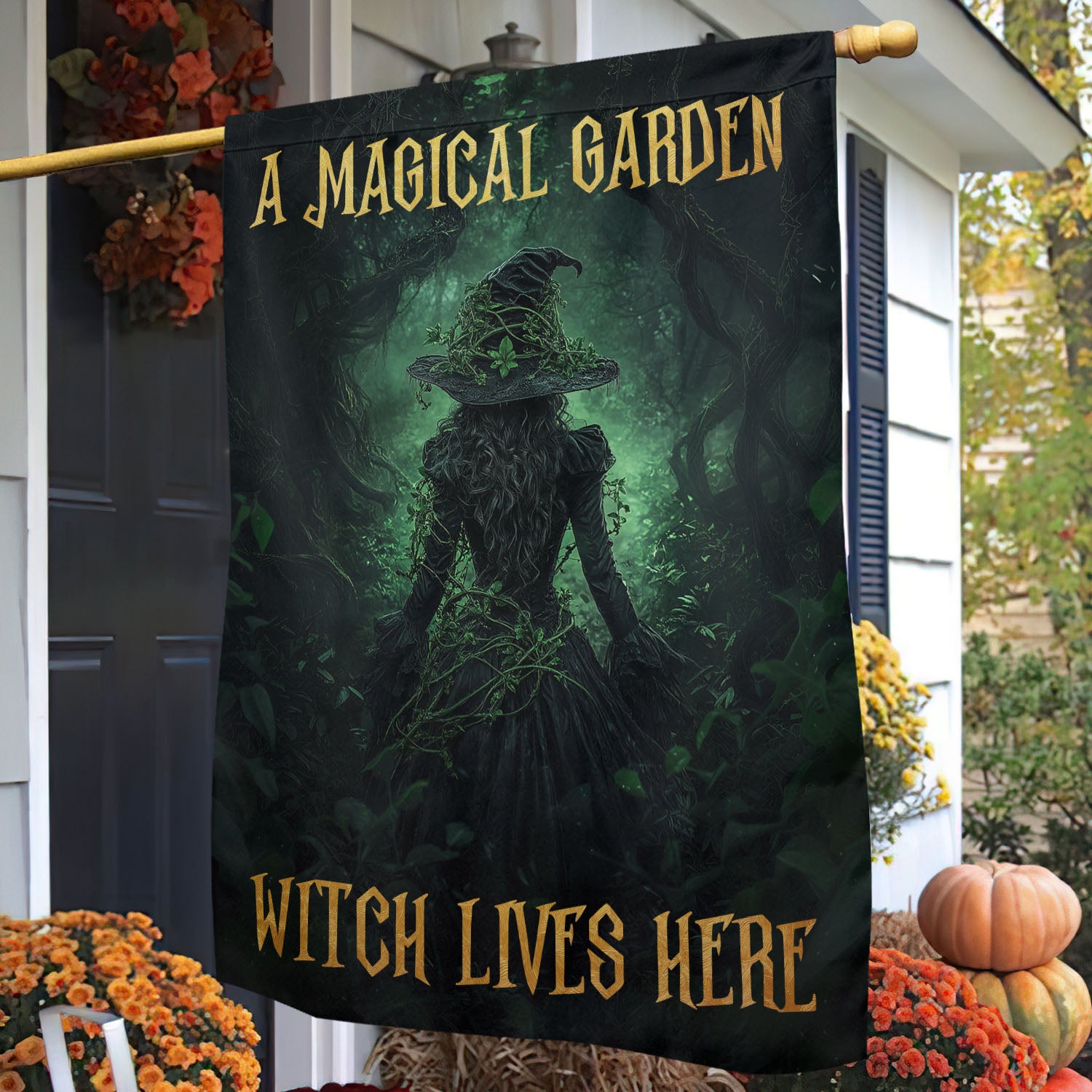 Halloween Witch Garden Flag Witch Lives Here Yard Flag Halloween Gift For Witch Lovers