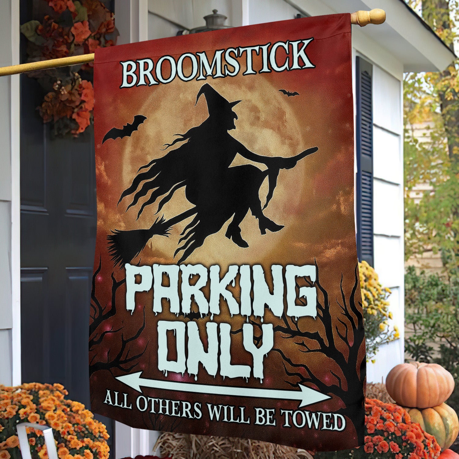 Halloween Witch House Flag Broomstick Parking Only Yard Flag Haunted Night Gift For Witch Lovers