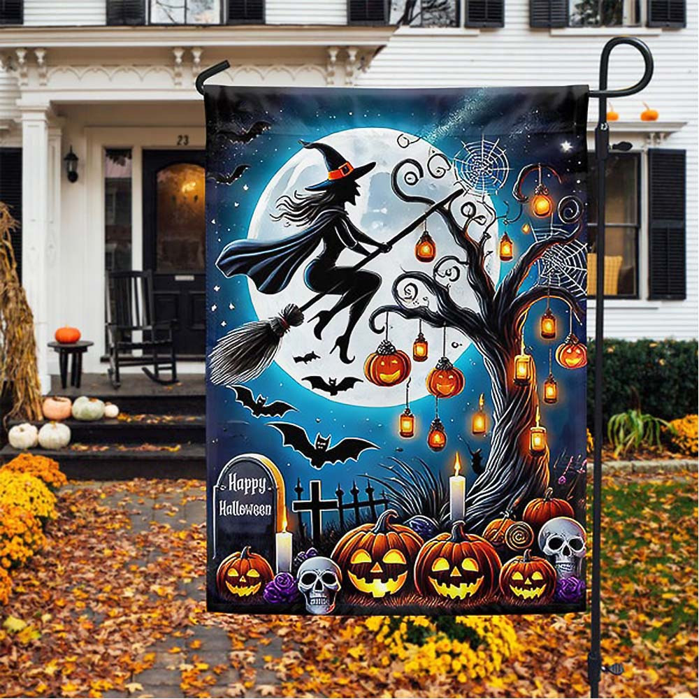 Halloween Witch In The Dark Night Flag Best Gift For Adults and Kids on Halloween Day