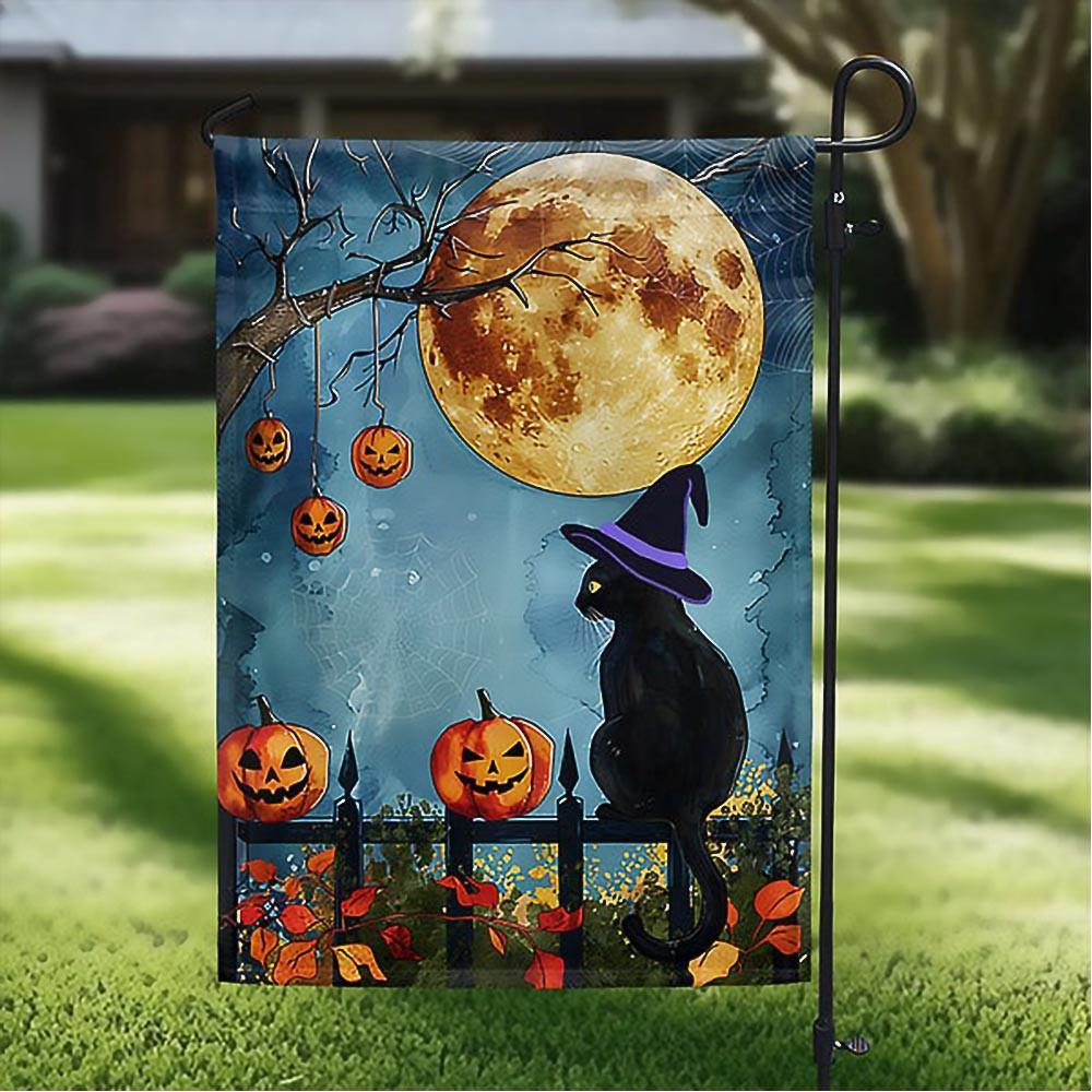 Halloween Witchy Black Cat With The Moon Flag Unique Halloween Gift For Cat Lovers