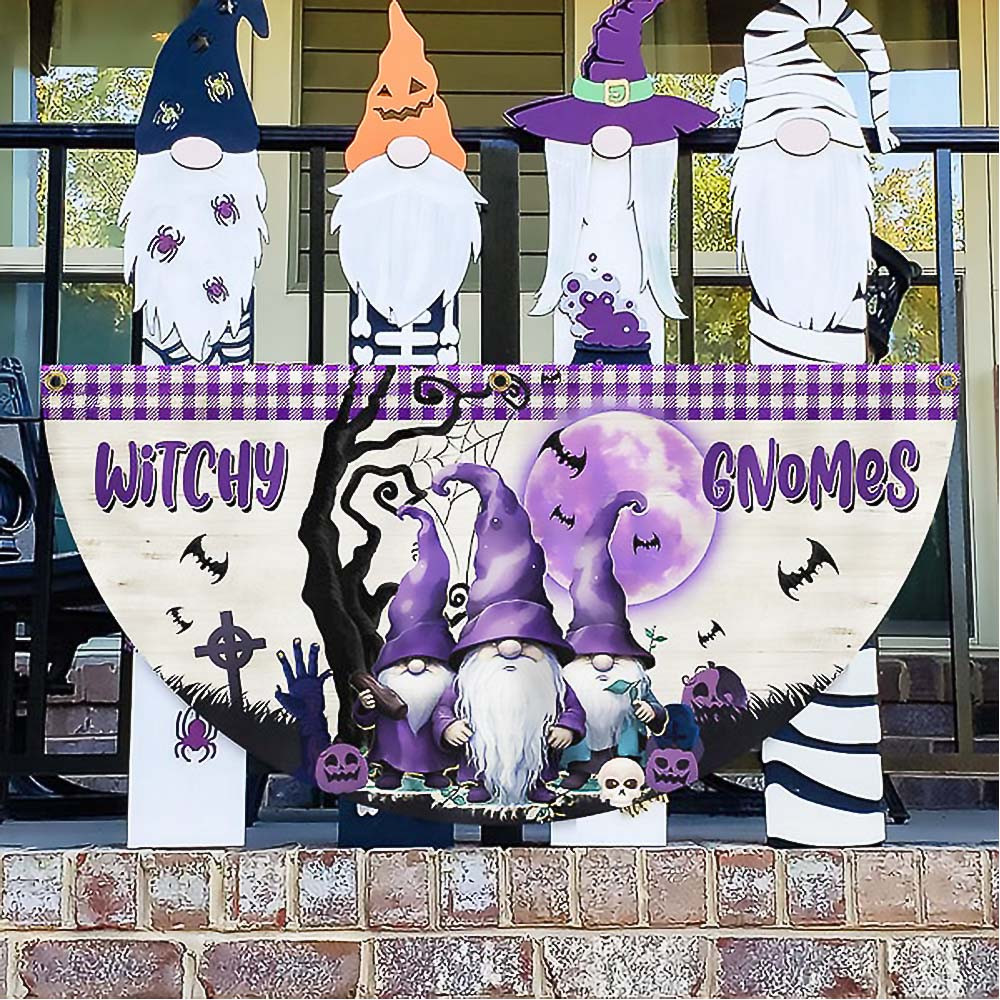 Halloween Witchy Gnomes Non Pleated Fan Flag Nice Gift For Friends and Family on Halloween Day