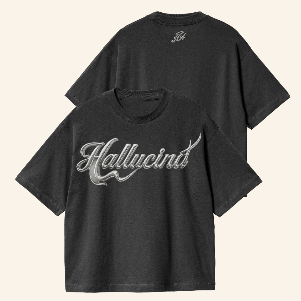 Hallucina Merch Black Chrome Text T-Shirt Xmas Gifts For Husband