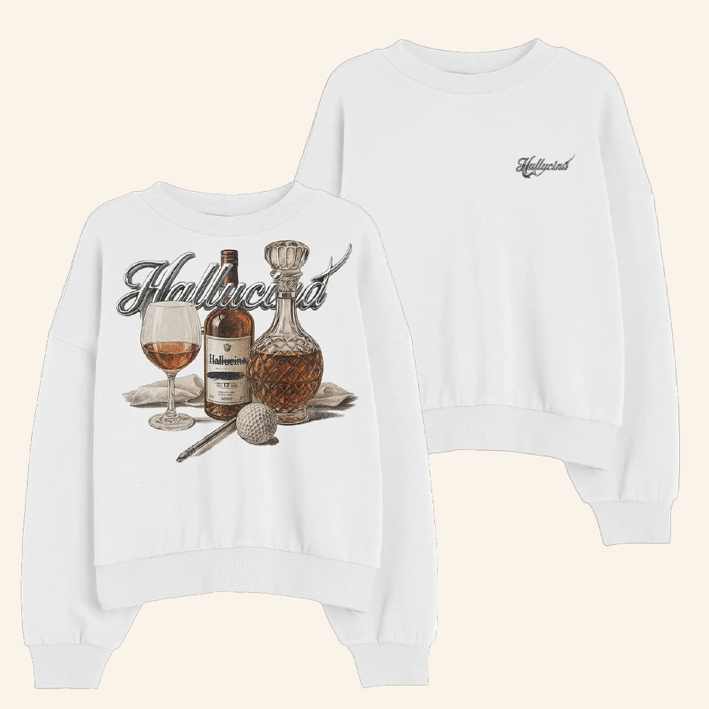 Hallucina Merch White Chrome Bottle Crewneck Hallucina Sweatshirt Christmas Presents For Him Hallucina Merch White Chrome Bottle Crewneck Hallucina Sweatshirt Christmas Presents For Him