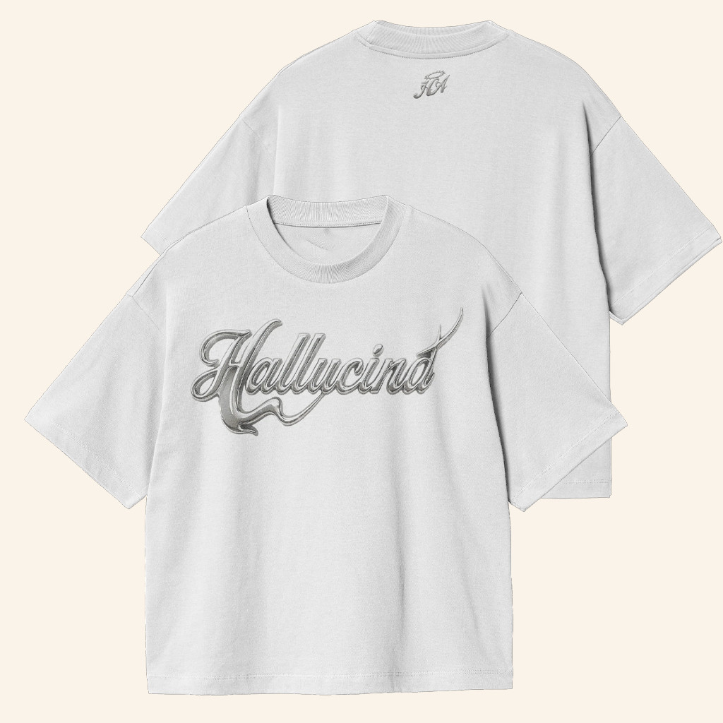 Hallucina Merch White Chrome Text T-Shirt Christmas Gifts For Guys Hallucina Merch White Chrome Text T-Shirt Christmas Gifts For Guys