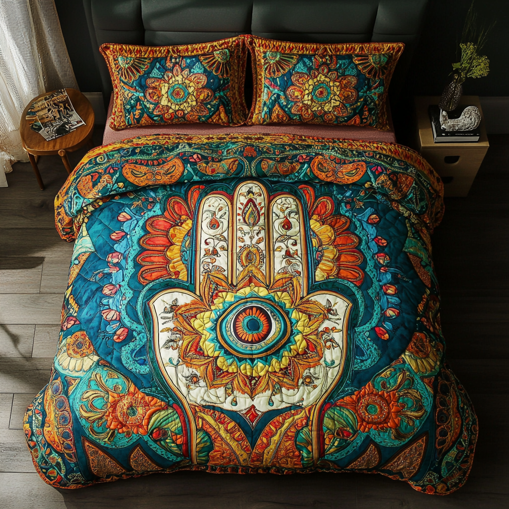Hamsa Energy Quilted Bedding Set Boho Bedroom Idea Best Family Christmas Gifts
