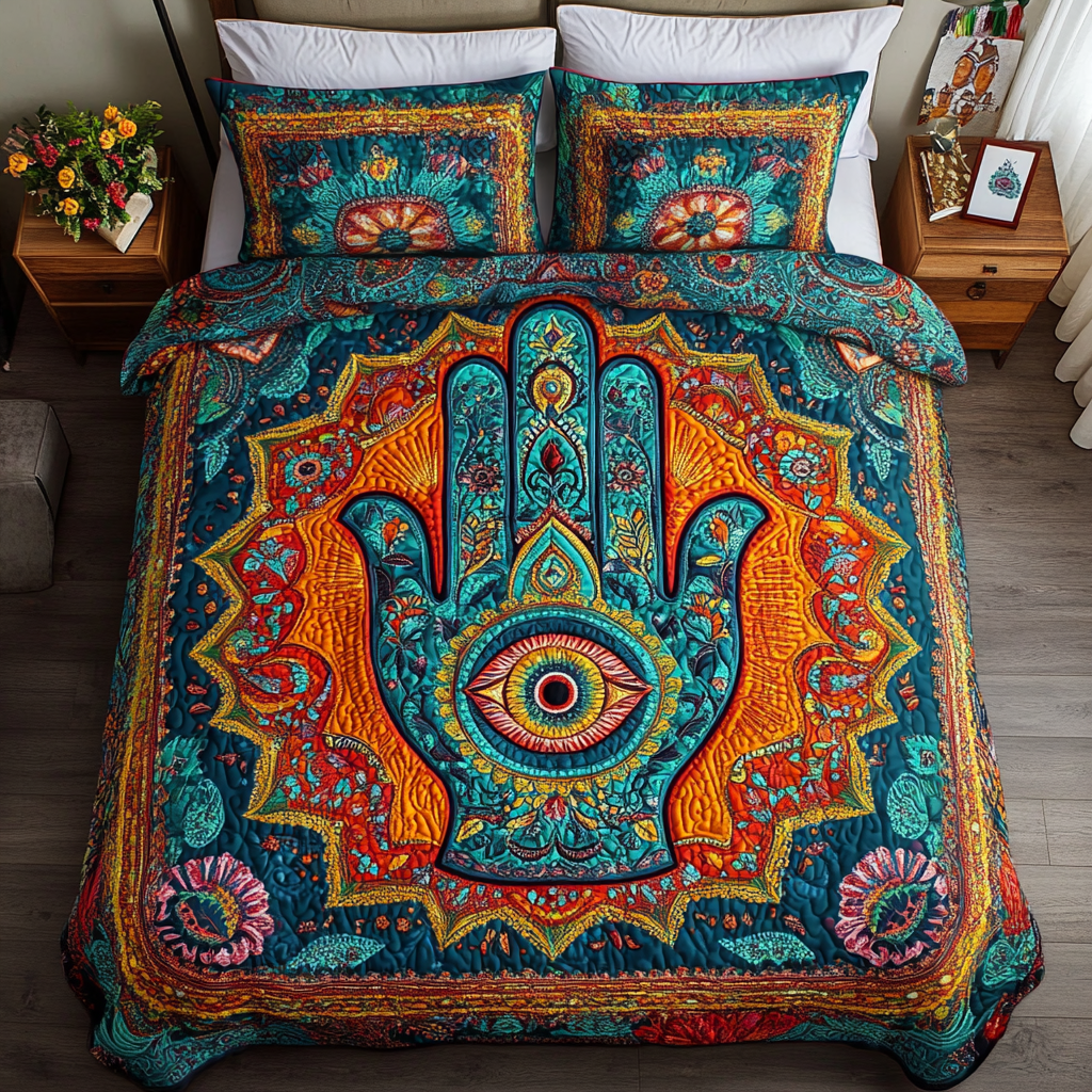 Hamsa Grace Quilted Bedding Set Bohemian Bed Decor Christmas Ideas For Women