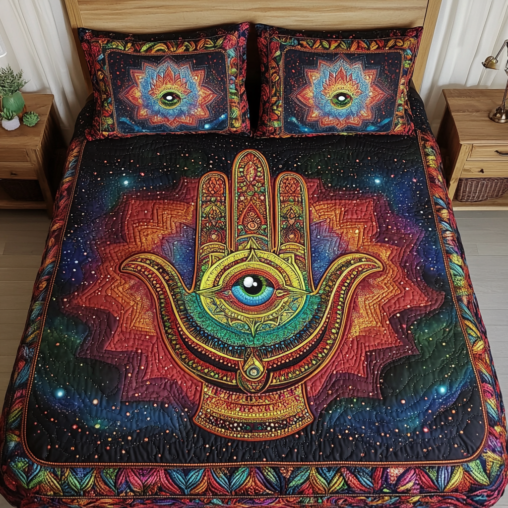 Hamsa Spirit Quilted Bedding Set Bohemian Bedroom Decor Christmas Presents For Mom