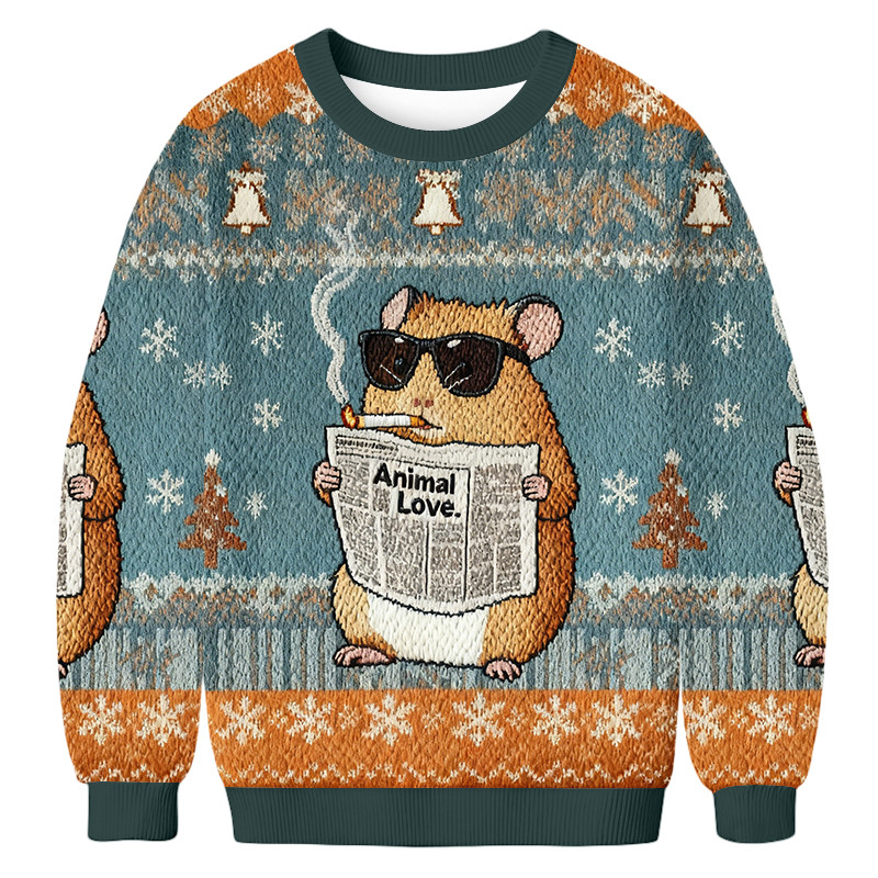 Hamster Reading Newspaper Christmas Ugly Sweater Festive Wear Xmas Gifts For Hamster Lover