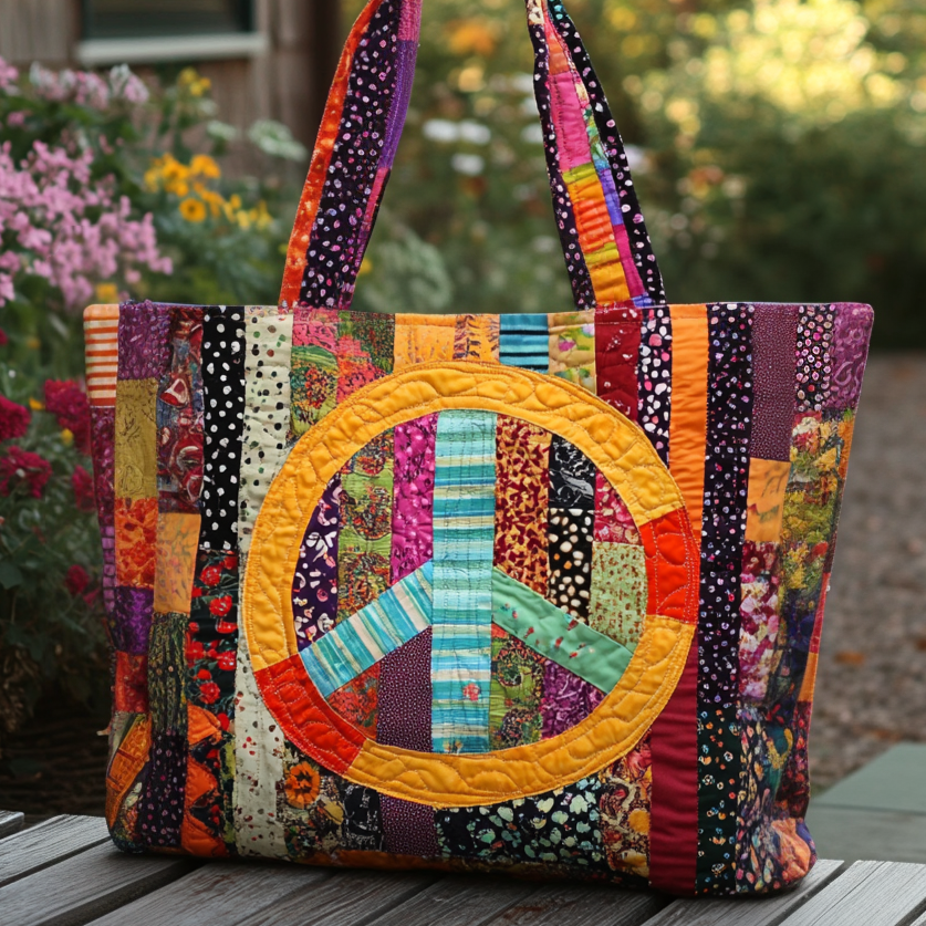 Hand-Stitched Harmony Quilted Tote Bag Gift Hippie