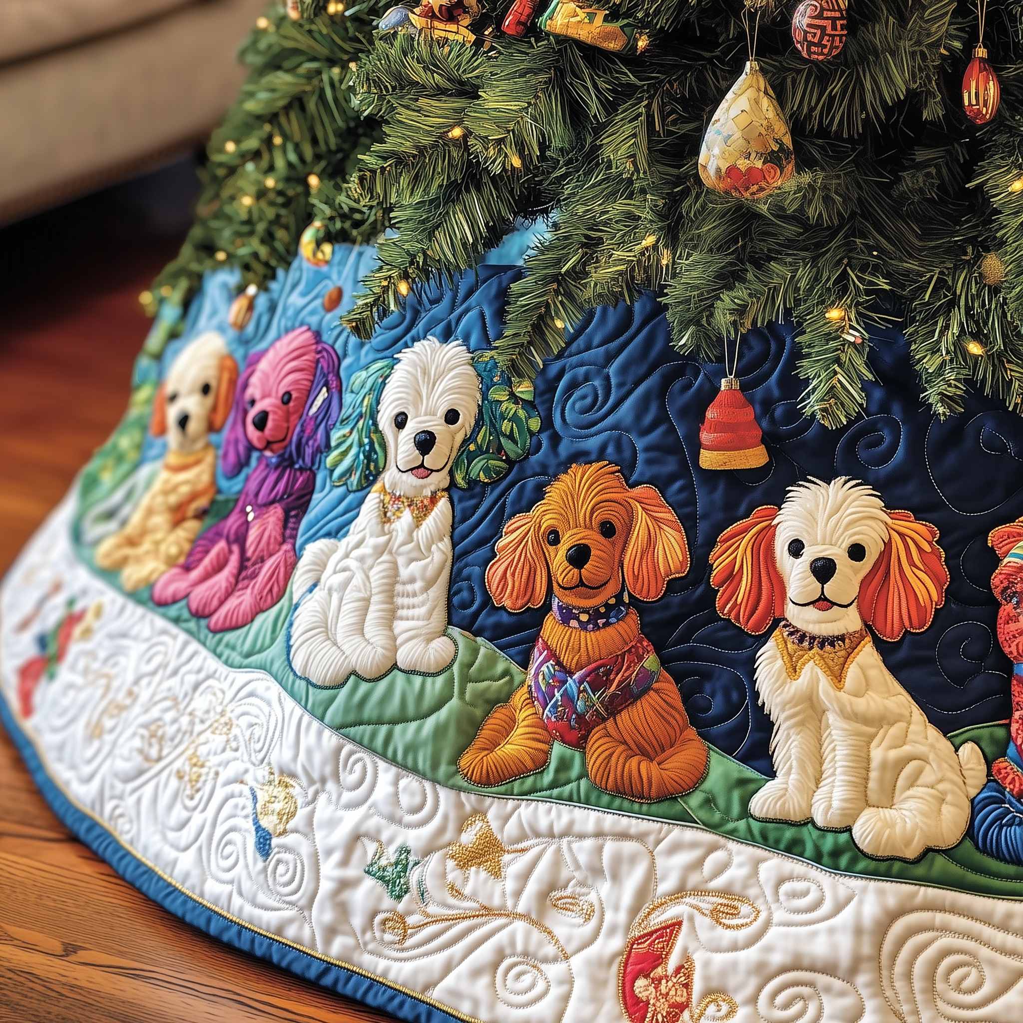 Handmade Quilted Dog Christmas Tree Skirt Adorable Cocker Spaniel Holiday Gift Idea