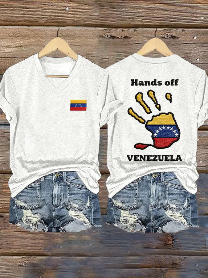 Hands Off Venezuela V-Neck Shirt Freedom Maduro Support Venezuela Merch Liberal Clothing