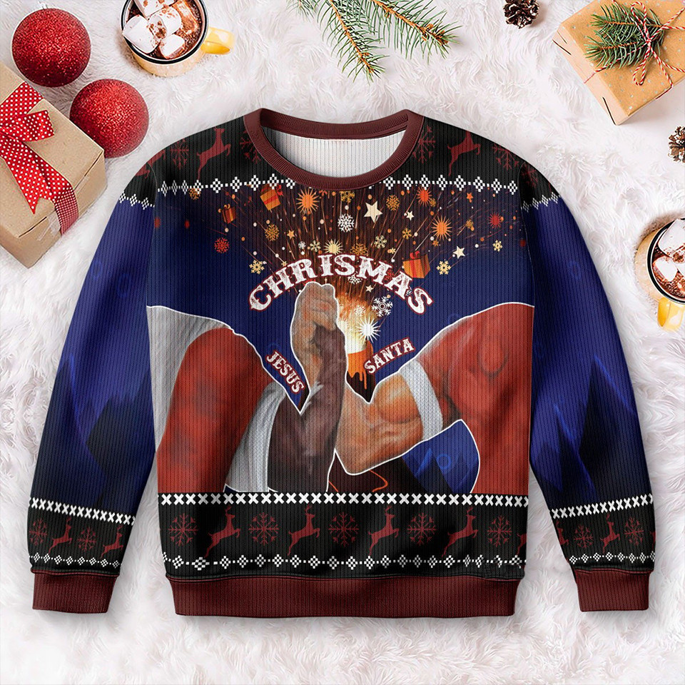 Handshake Santa Vs Jesus Christmas Ugly Christmas Sweater Unique Xmas Sweater 2024 Gifts