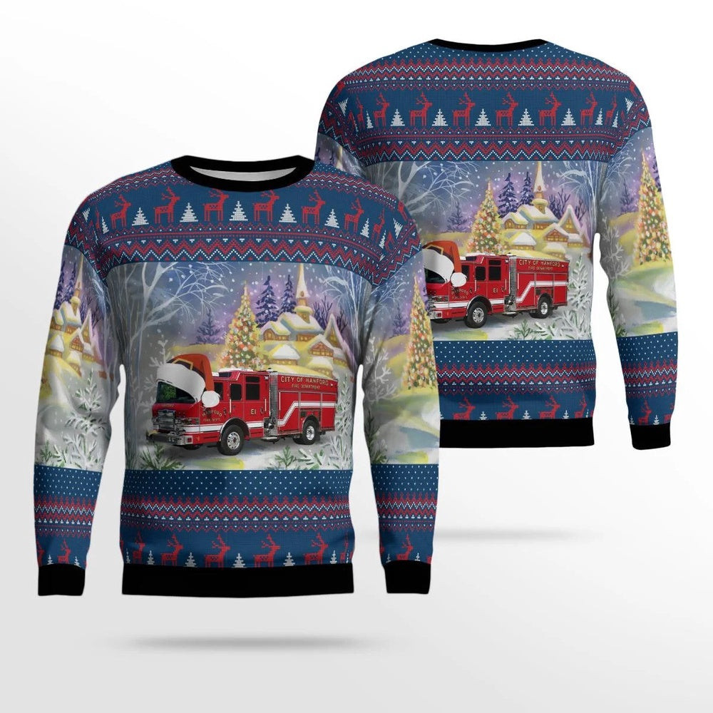 Hanford Fire Department Hanford California Christmas AOP Ugly Sweater Xmas Unisex Sweater Christmas Gifts For Men Women