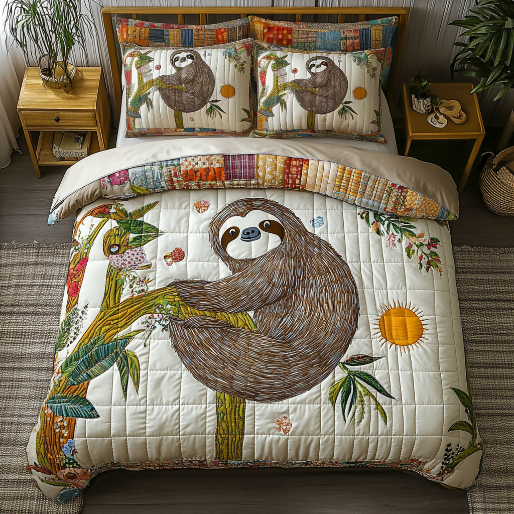 Hanging Lazy Quilted Bedding Set Holiday Duvet Covers Sloth Christmas Gifts